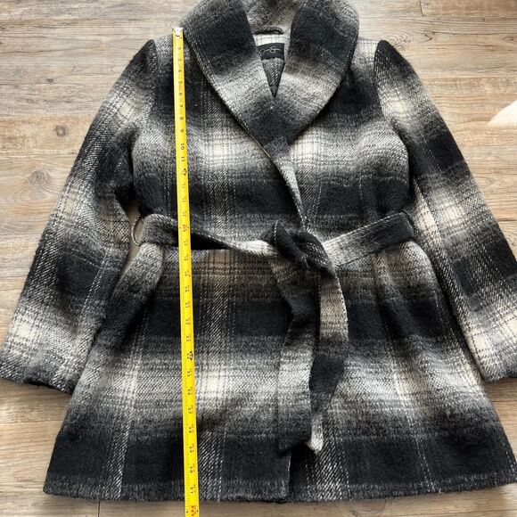 Jessica Simpson Wool Coat Women's XL Plaid Black White Fall Winter Trench - Picture 6 of 10
